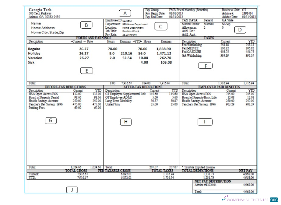Download GEORGIA TECH pay stub Word and PDF template Photoshop template